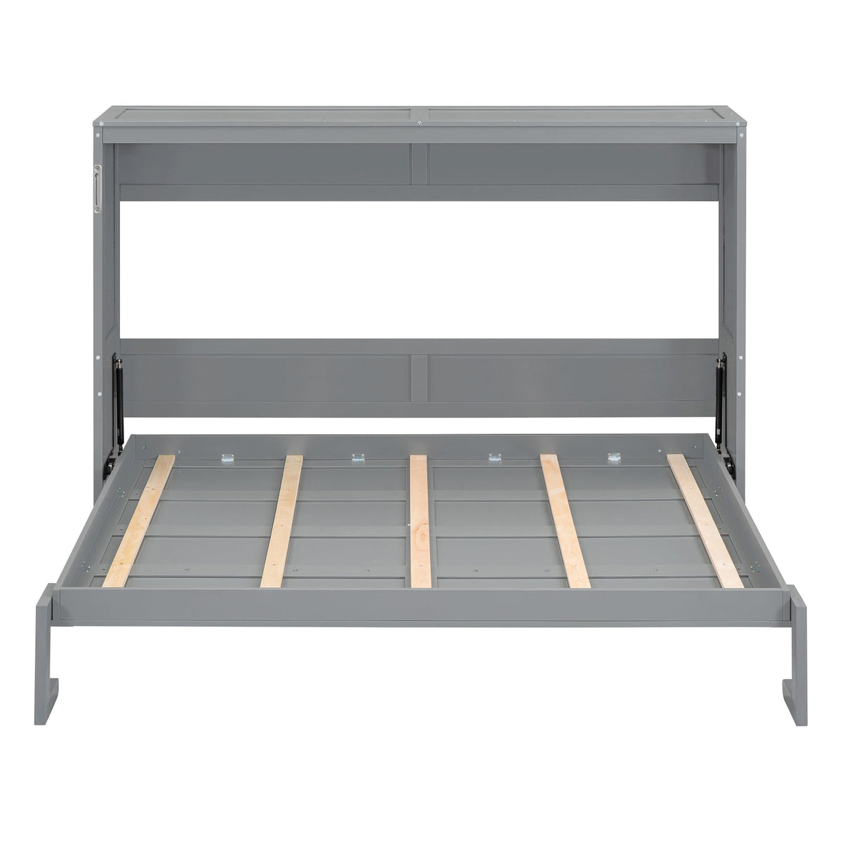 Merax Modern Murphy Cabinet Bed, Solid Wood Wall Platform Bed/No Box Spring Needed/Easy Assemble/Full,Gray