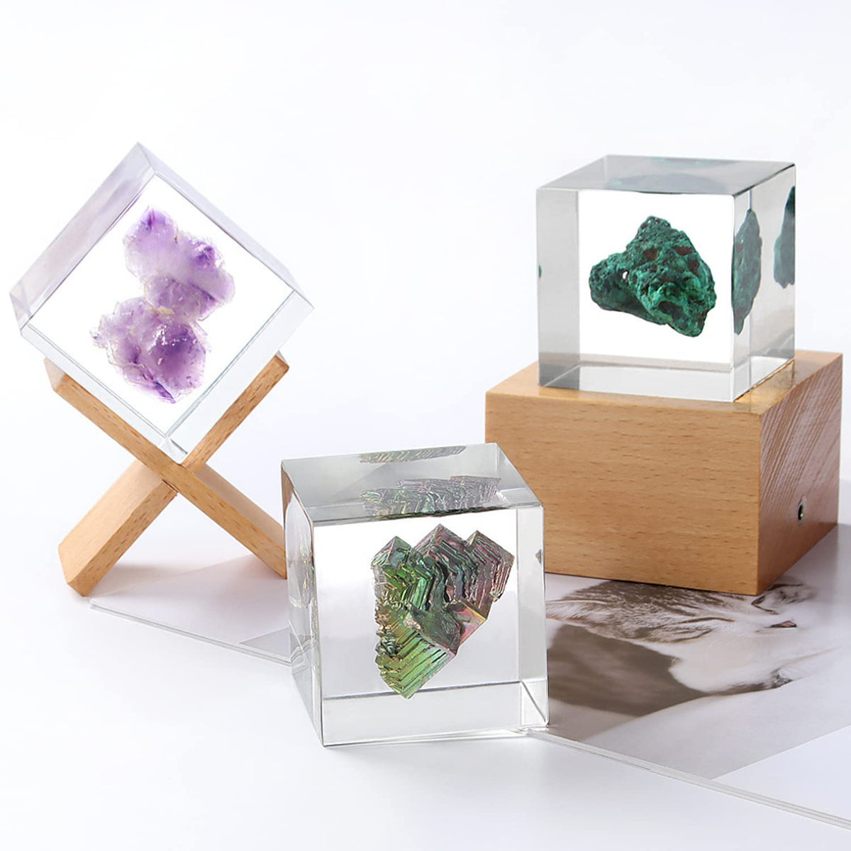 RESINWORLD Set of 4, 3", 2", 1.5", 1", 0.5" Clear Silicone Cube Molds, Large Deep Square Epoxy Resin Mold, Transparent Cube Silicone Molds for Resin Casting