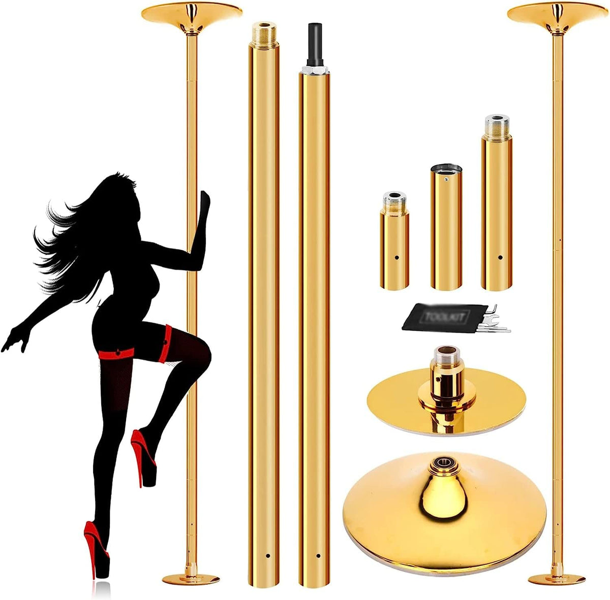 45mm Professional Steel Dancing Pole with Adjustable Height Rotating Fixed Dual Use Portable Removable Dance Pole Kit Bar Training Dance X-Pole for Exercise Club Party Pub Home