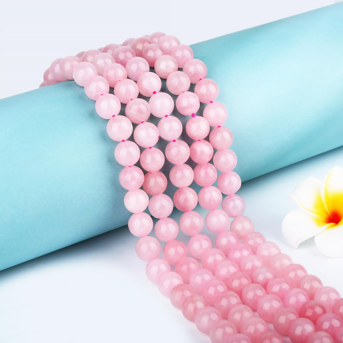 CMBYN Natural Stone Beads Round Genuine Real Stone Beading Strand Loose Gemstones DIY Smooth Bead for Bracelet Necklace Earrings Jewelry Making (Pink Quartz, 10mm 36 Pieces)