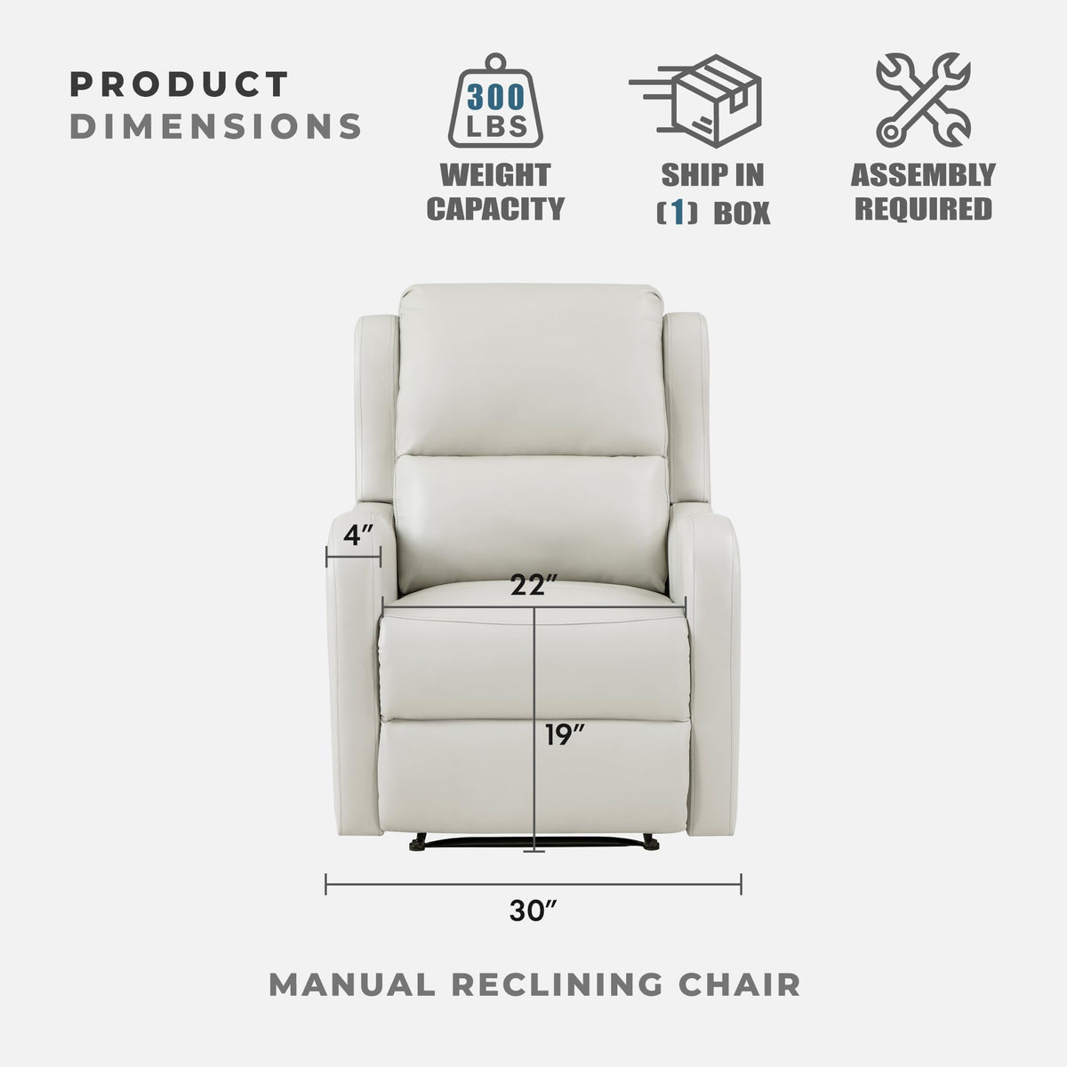 Lexicon Manual Recliner Chair, Reclining Sofa Chair, Home Theater Seating, Wall Hugger, Manual Recliner for Living Room/Office/Apartment, Easy Assembly, Taupe Faux Leather