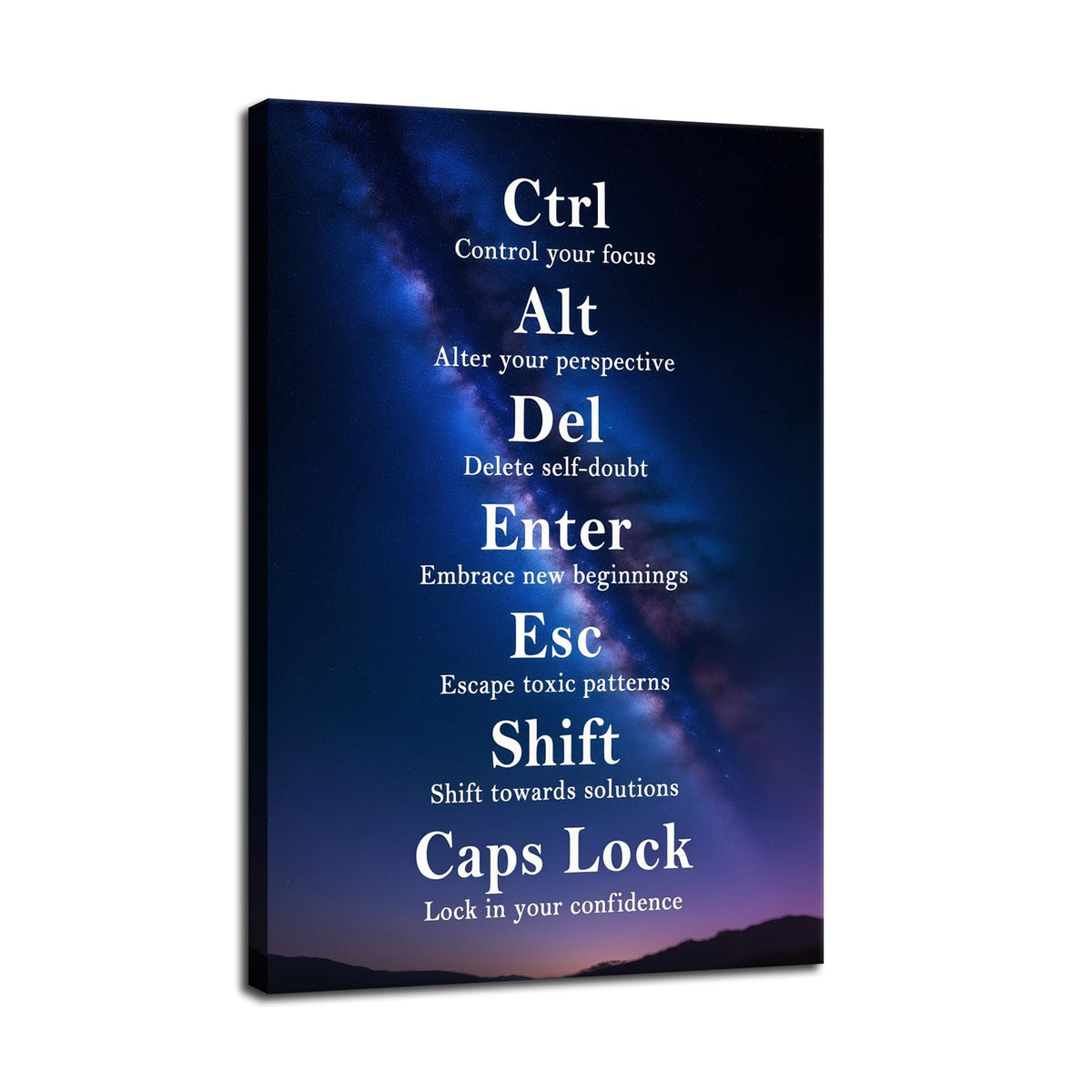 Ctrl Alt Del Signs Inspirational Canvas Wall Art Confidence Quote Motivational Poster Keyboard Inspiring Painting Prints Wall Pictures for Living Room Office Home Decor Framed Artwork [12''W x 18''H]