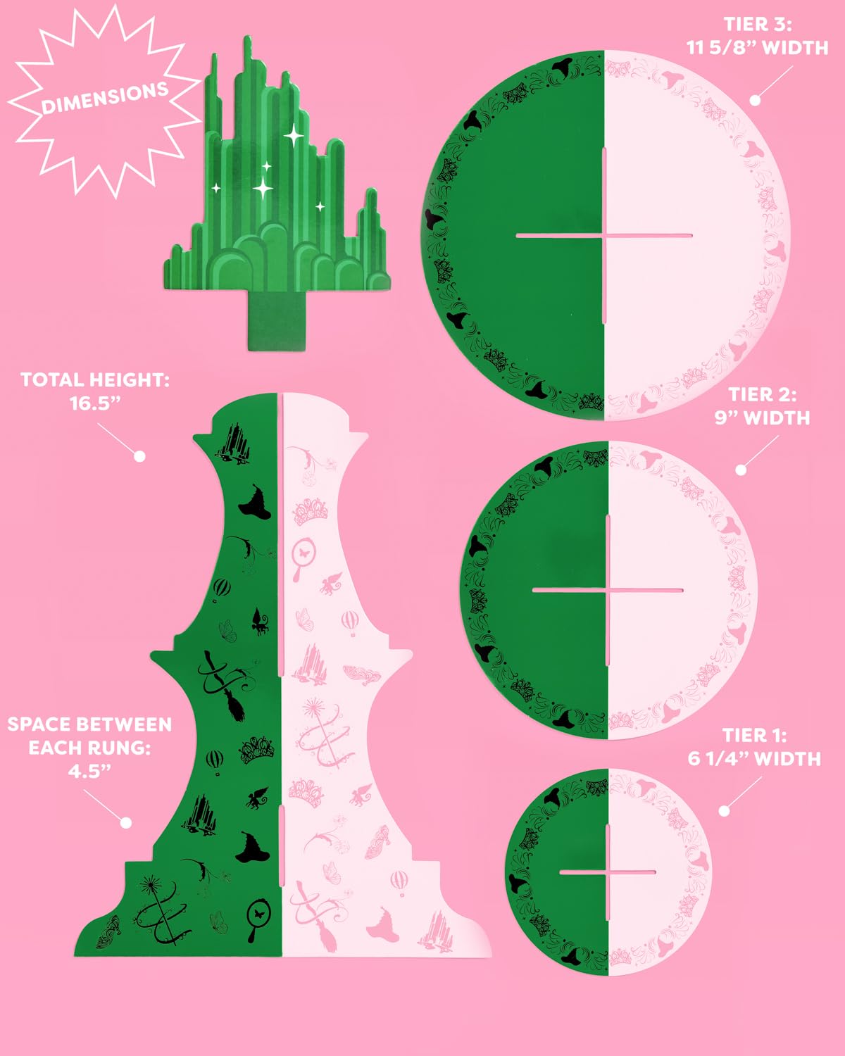xo, Fetti Pink + Green Witch Cupcake Tower, 3 Tiers | Birthday Display Decorations, Kids Wizard Decor, Girls Cake Stand, Bachelorette Party Dessert Table