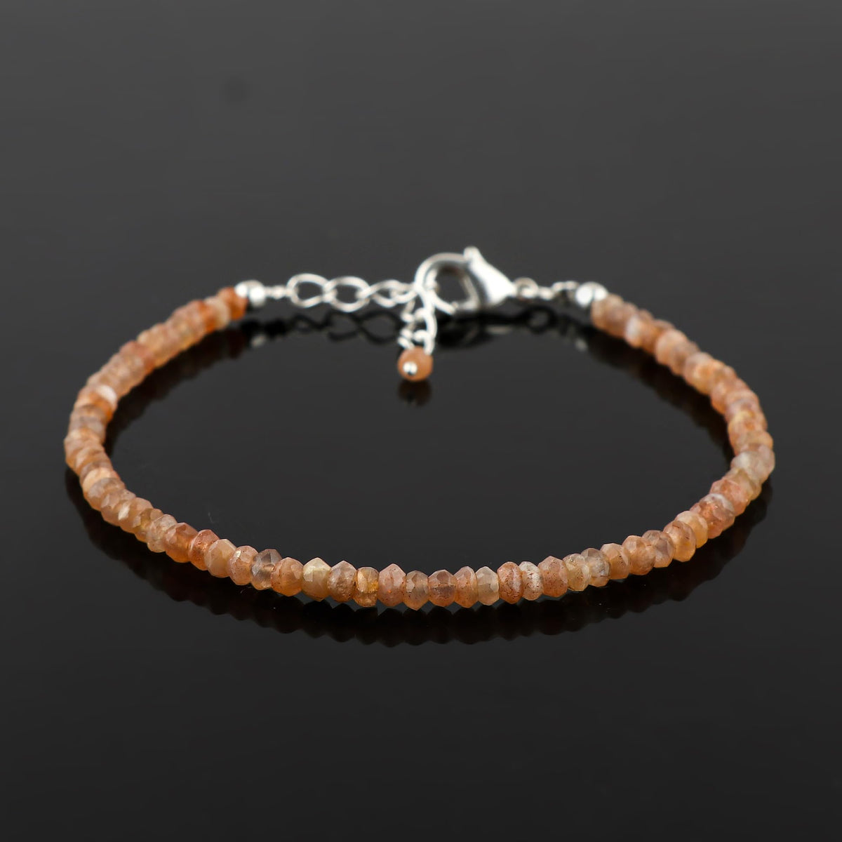 CRYSTALINES Natural Brown Moonstone Dainty Bracelets, Shaded Gemstones Beads, June Birthstone, Chakra Healing Crystals, Handmade Bracelet, Women Jewelry, Silver Chain, A Grade, 8"