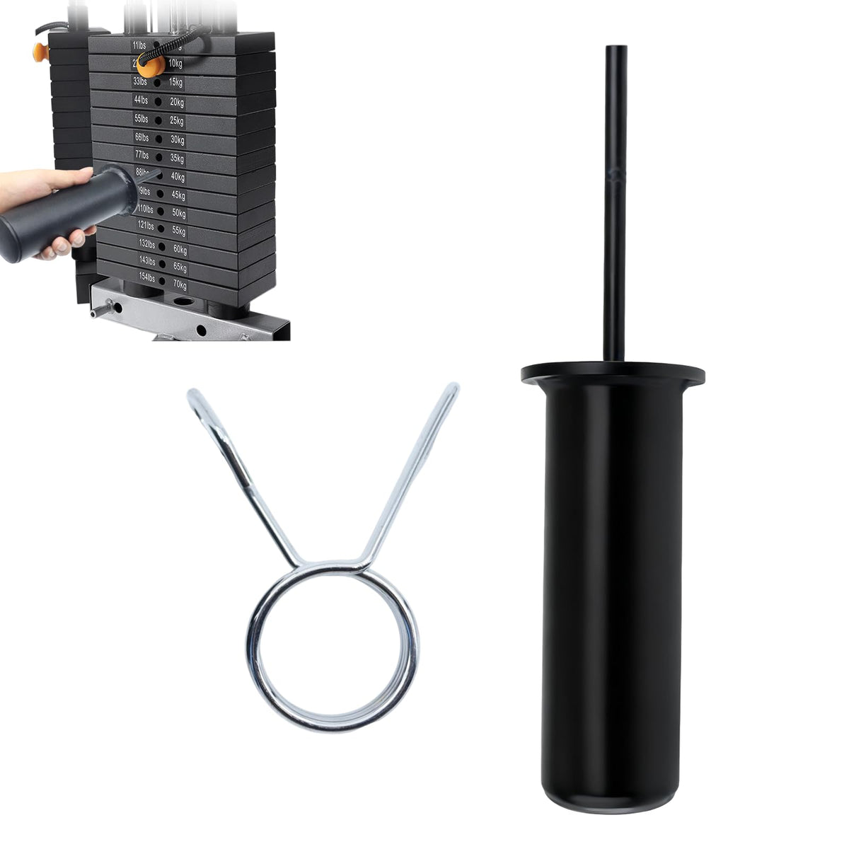 FNKTEK Weight Stack Pin and Spring Collar Weight Stack Extender Pin Commercial and Home Gym Accessories for Cable Tower and Functional Trainer Machine (Hanger Rod Length:150 Mm, Ø 10 Mm,Length 110mm)