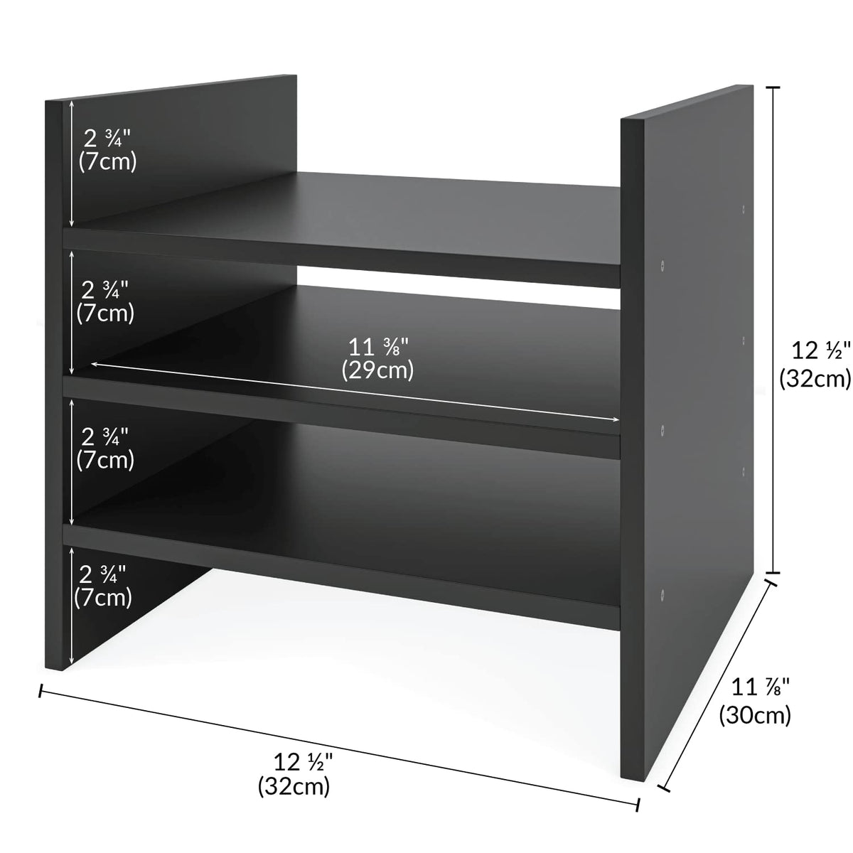Ballucci 4-Tier Paper Sorter and File Organizer for Desk, Wood Mail Sorter, Fits into IKEA Kallax and ClosetMaid Cube Storage Shelves, Paper Tray, Mail Holder Stand for Classroom, Office, Black