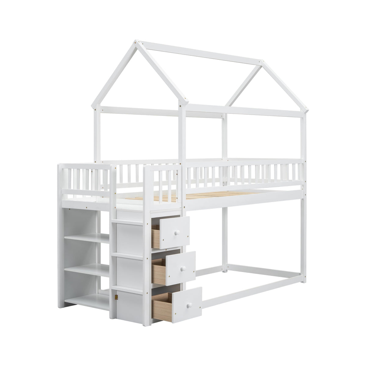 Bellemave Bunk Bed Twin Over Twin, Bunk Bed with Slides and Stairs, House Bunk Bed with roof, Twin bunk Bed for Kids, Teens, Kids bunk beds, White