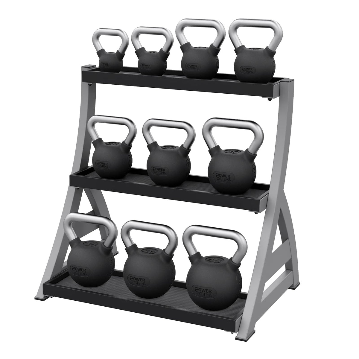 Power Systems Studio Premium 3-Tier Kettlebell Rack, Holds Up To 12 Kettlebells, 31 x 23 x 33 Inches, Gray/Black (50090)