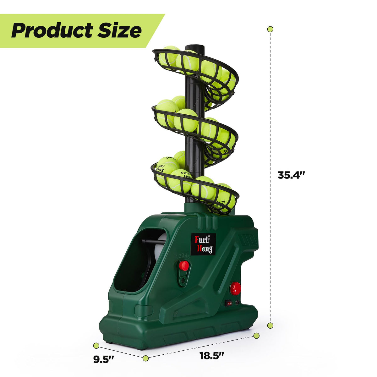 Furlihong 3819BH Portable Tennis Ball Machine – 5 Adjustable Angles, 2 Power Levels, 4 Serve Intervals, Up to 30 MPH, for All Skill Levels Training