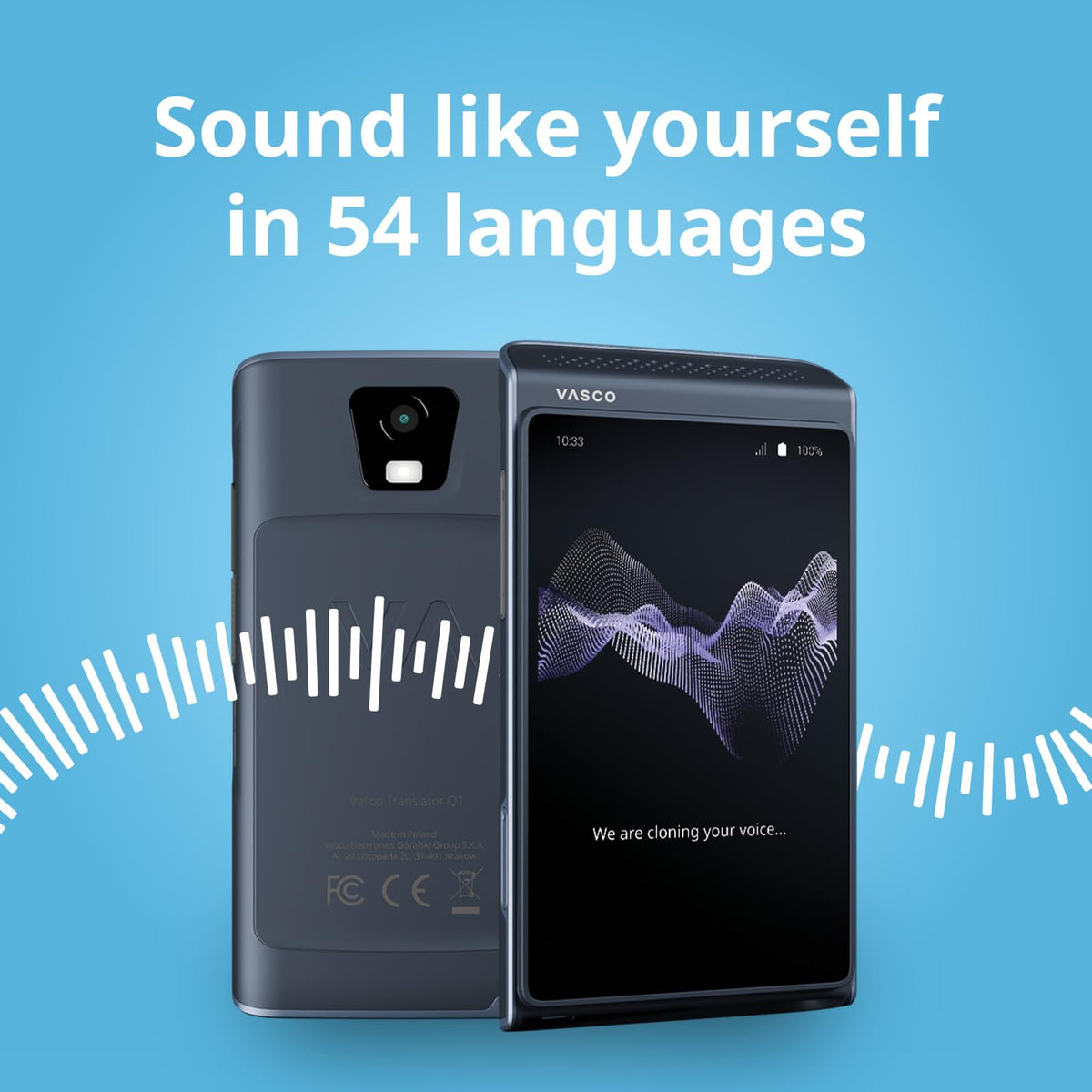 Vasco Translator Q1 | AI Voice Cloning Language Translator Device | 113 Languages | Free Lifetime Internet in Nearly 200 Countries | Phantom Black