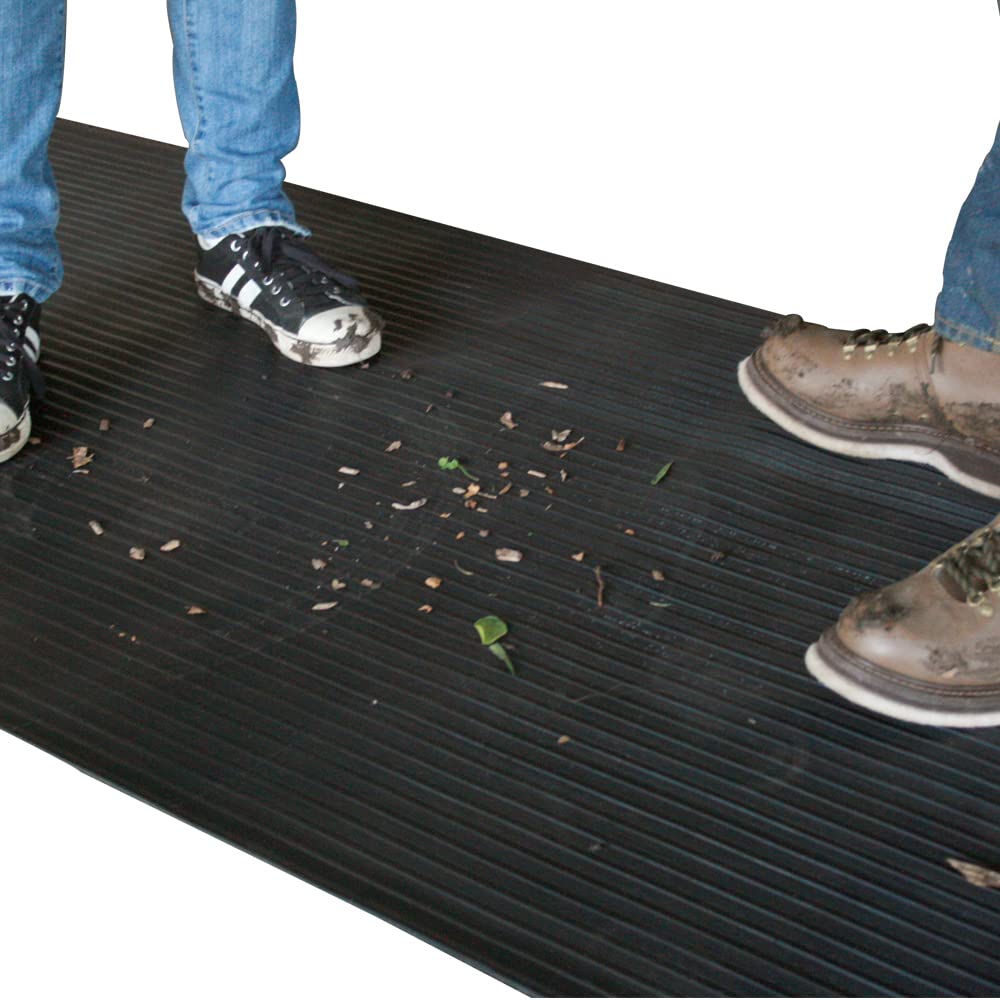 Rubber-Cal - 03_168_W_WR_08 Wide Rib Corrugated Rubber Floor Mat, 3 mm Thick x 4' x 8' Utility Runner, Black