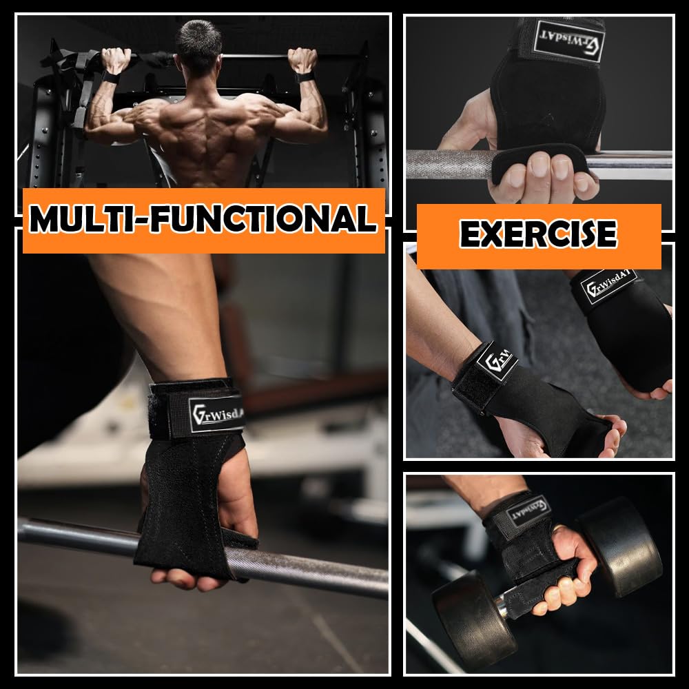 Weight Lifting Wrist Strap, Double Layer Leather Lifting Grips Adjustable Weightlifting Straps for Working Out Pull Up Deadlifting Shrugs (Pair)