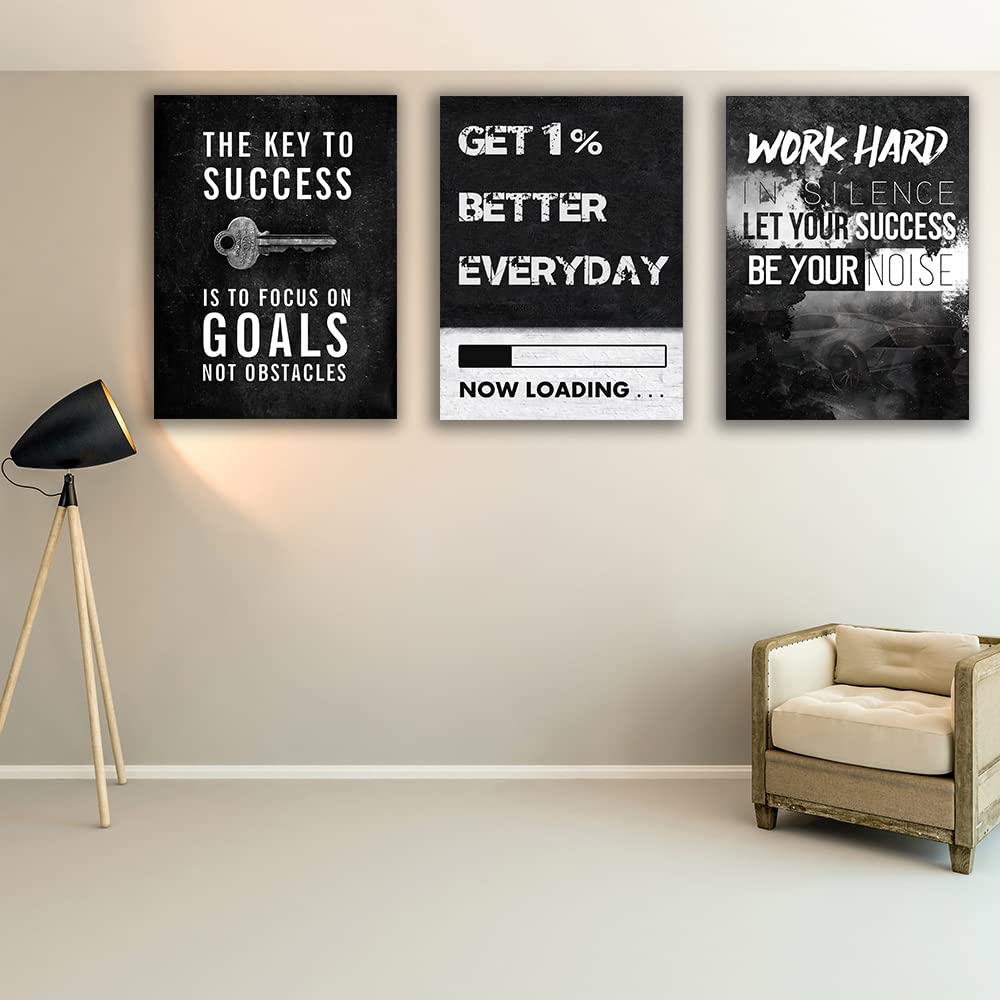 Yetaryy Motivational Poster Inspirational Wall Art 3 Pieces Canvas Painting Lion Artwork for Living Room Office Modern Home Decor Prints Pictures Wall Decor Framed Ready to Hang [36''Wx 16''H]