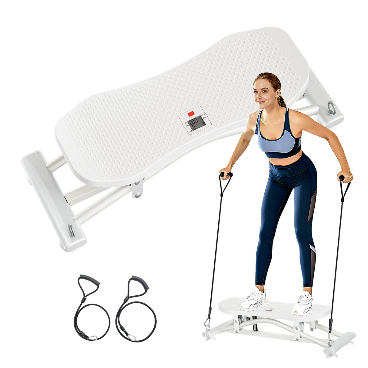 ZCMHAXJ Balance Board for Adults, Ski Machine Exercise Equipment with Resistance Bands, Rock Stepper Featuring LCD Monitor, Portable Wobble Board or Full Body Workout at Home Gym (White)