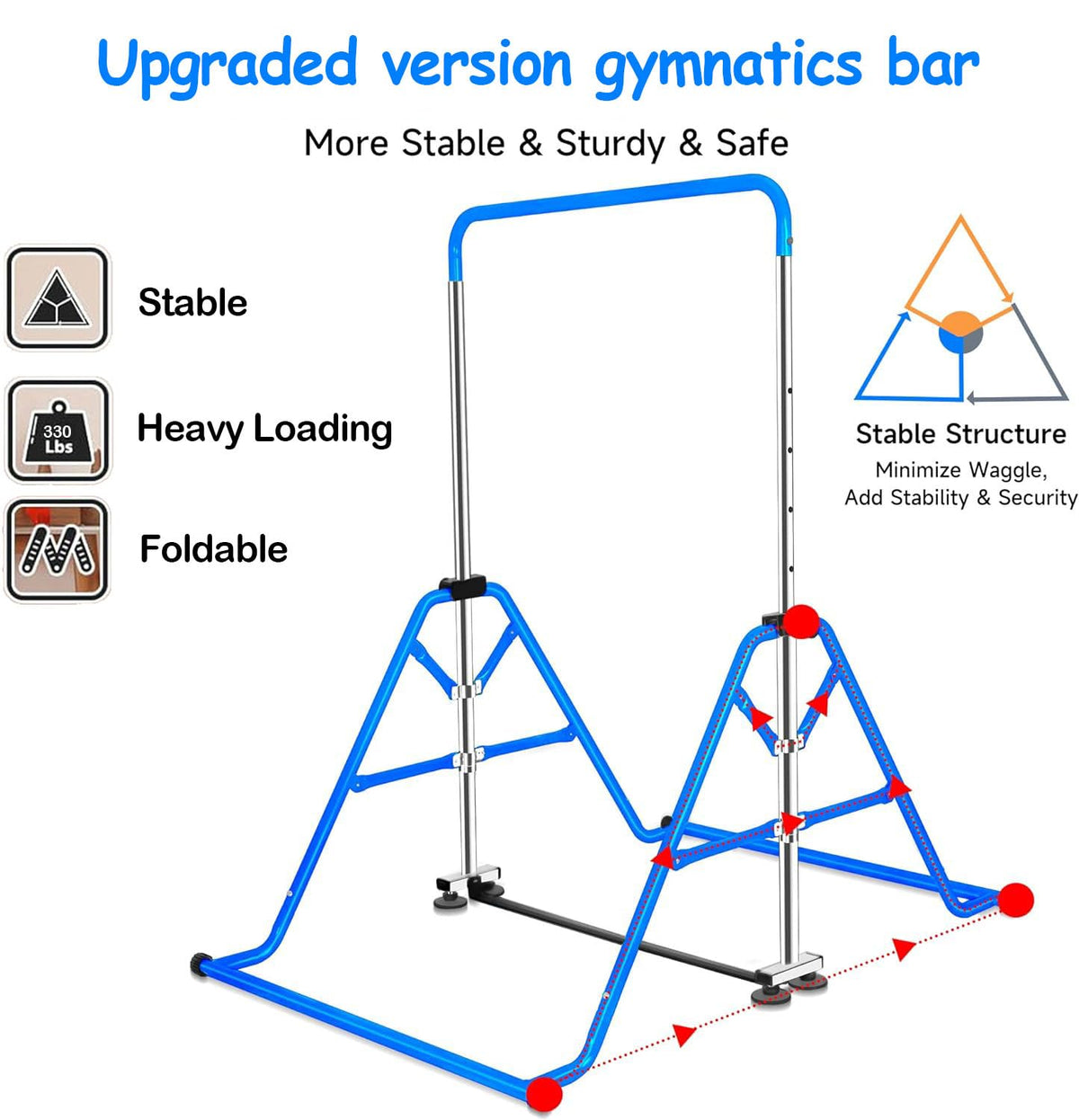 FCOUMY Gymnastics Horizontal Bar, Junior Training Kip Bar Gymnastics Equipment for Home, Adjustable Telescopic Height Folding Horizontal Bar with Gymnastic Rings for 3-12 Years Old Kids
