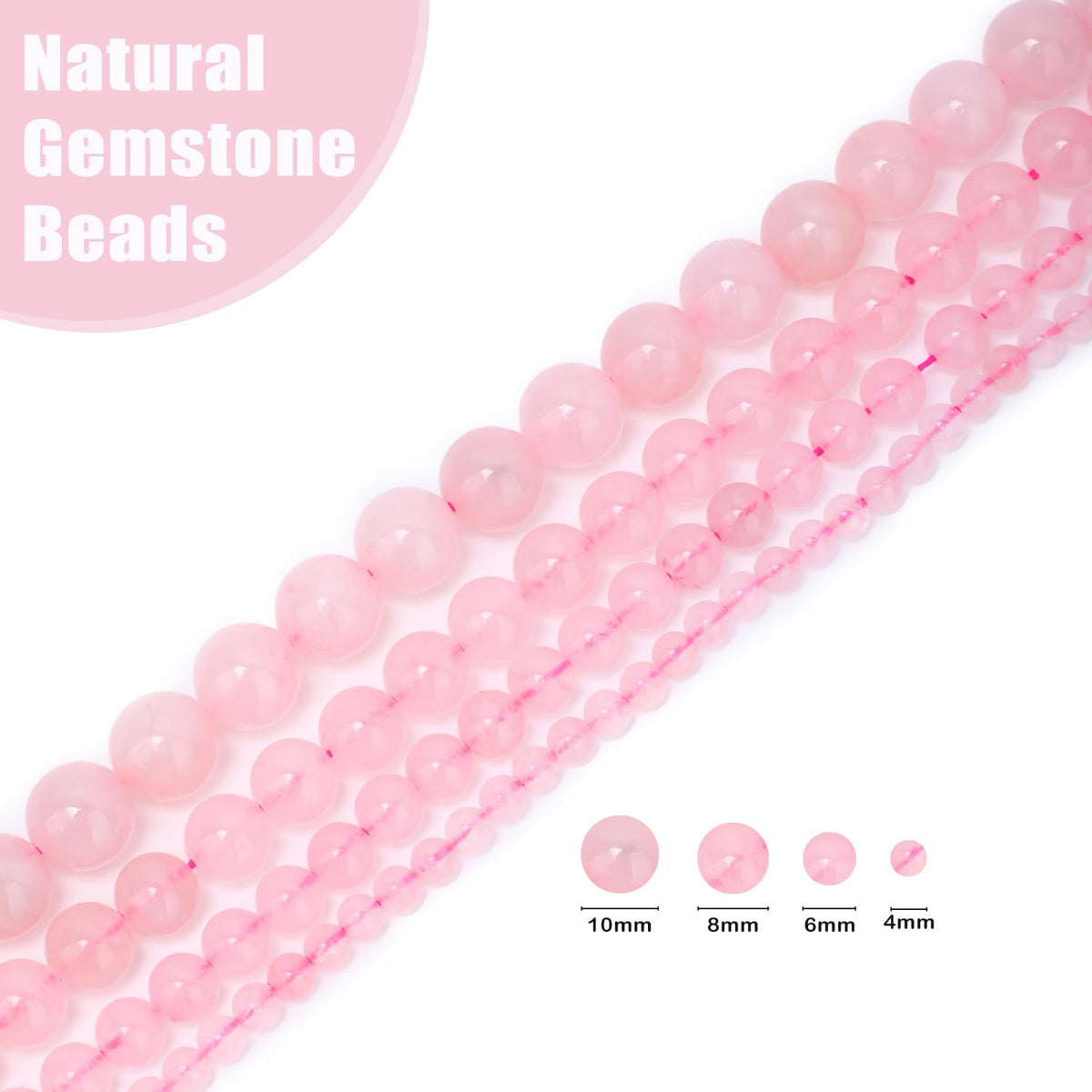CMBYN Natural Stone Beads Round Genuine Real Stone Beading Strand Loose Gemstones DIY Smooth Bead for Bracelet Necklace Earrings Jewelry Making (Pink Quartz, 4mm 90 Pieces)