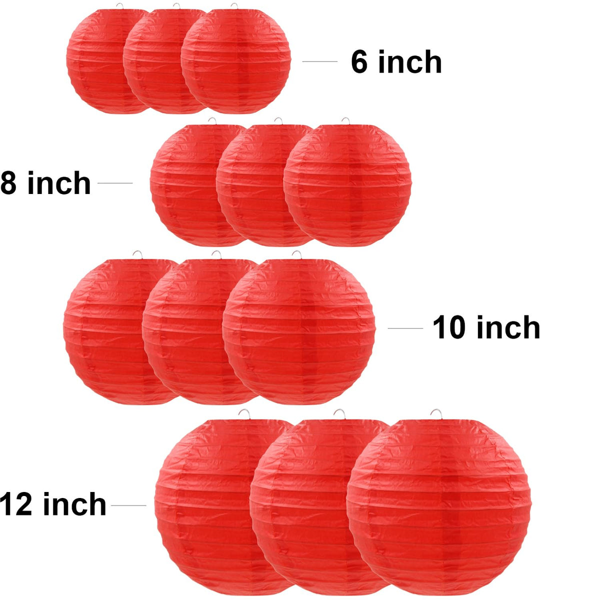 12 Pcs Red Paper Lanterns Round Hanging Party Decorations for Wedding Anniversary Birthday Christmas New Year Party Supplies