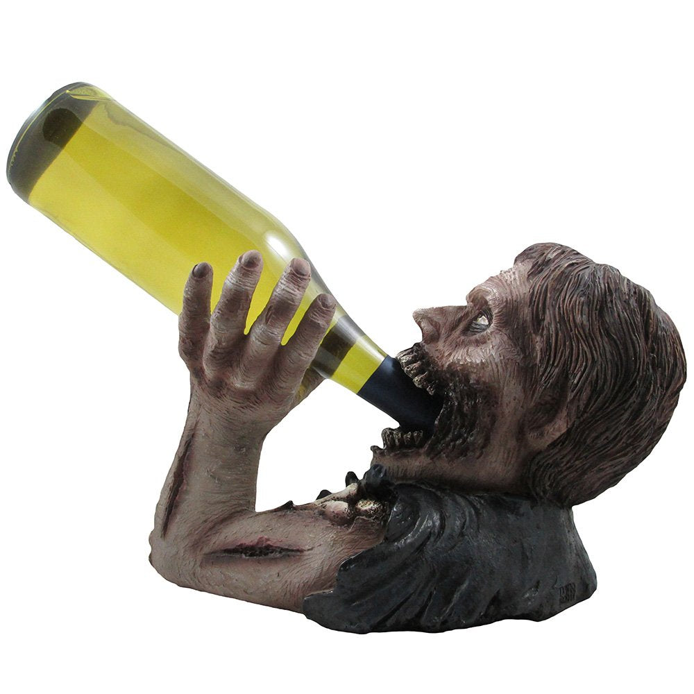 Decorative Graveyard Zombie Wine Bottle Holder Statue for Scary Halloween Party Decorations, Medieval & Gothic Sculptures As Ghoulish Bar Display Racks & Stands Decor or Funny Whimsical Gifts