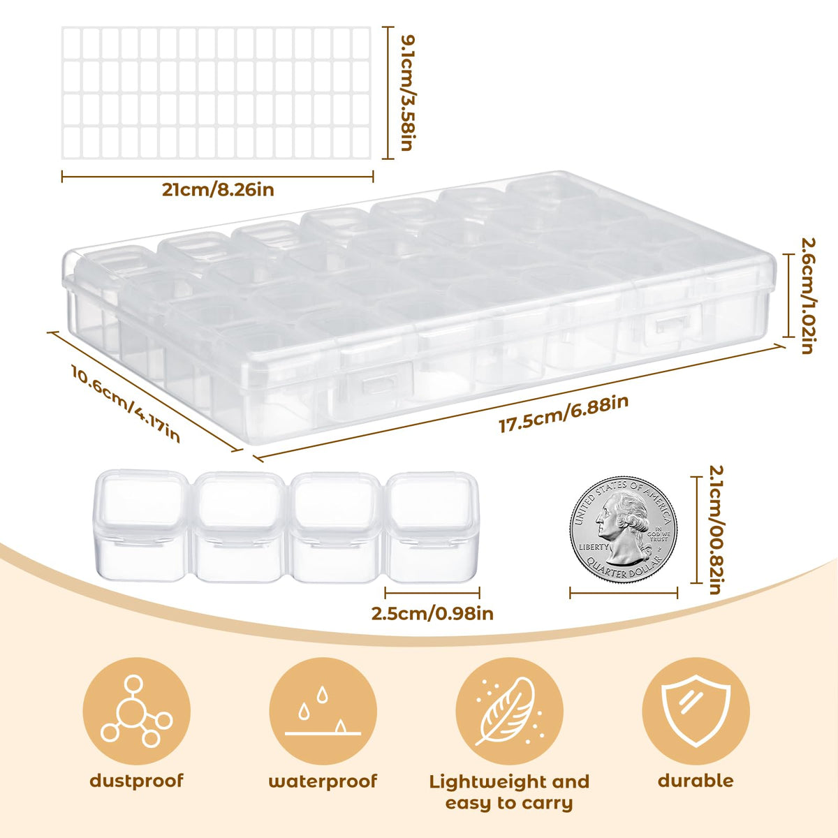 Diamond Painting Boxes Plastic Organizer 18 Pack 28 Grids Bead Storage Containers 504 Slots with 512pcs Label Stickers, Diamond Art, Bead Box, Painting Boxes Plastic Organizer