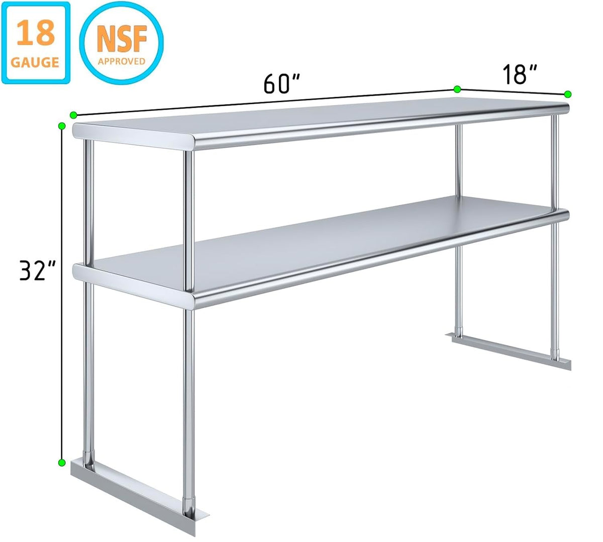 Express KitchQuip NSF Certified 18 Gauge Heavy Duty Stainless Steel Double overshelf with Brackets for Kitchens, Utility Rooms, Storage, Offices & Home