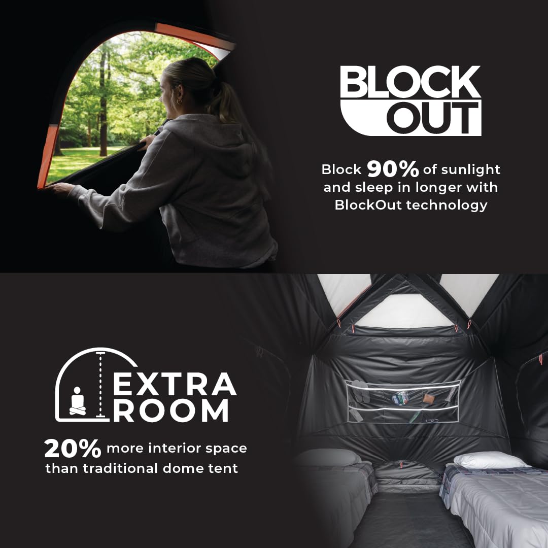 CORE Blackout 6 Person Dome Tent | Portable Car Camping Outdoor Family Dark Room Tent | Included Wall Organizer for Camping Accessories