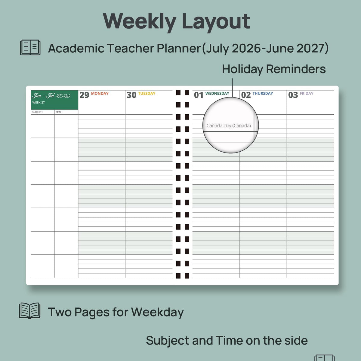 POPRUN Teacher Planner 2026-2027, 8.5" x 11", Academic Lesson Plan Book for Teachers (July 26-June 27) Weekly and Monthly with Gradebook, 2-Sided Pocket, Flexible PP Cover for Classroom, Light Pink