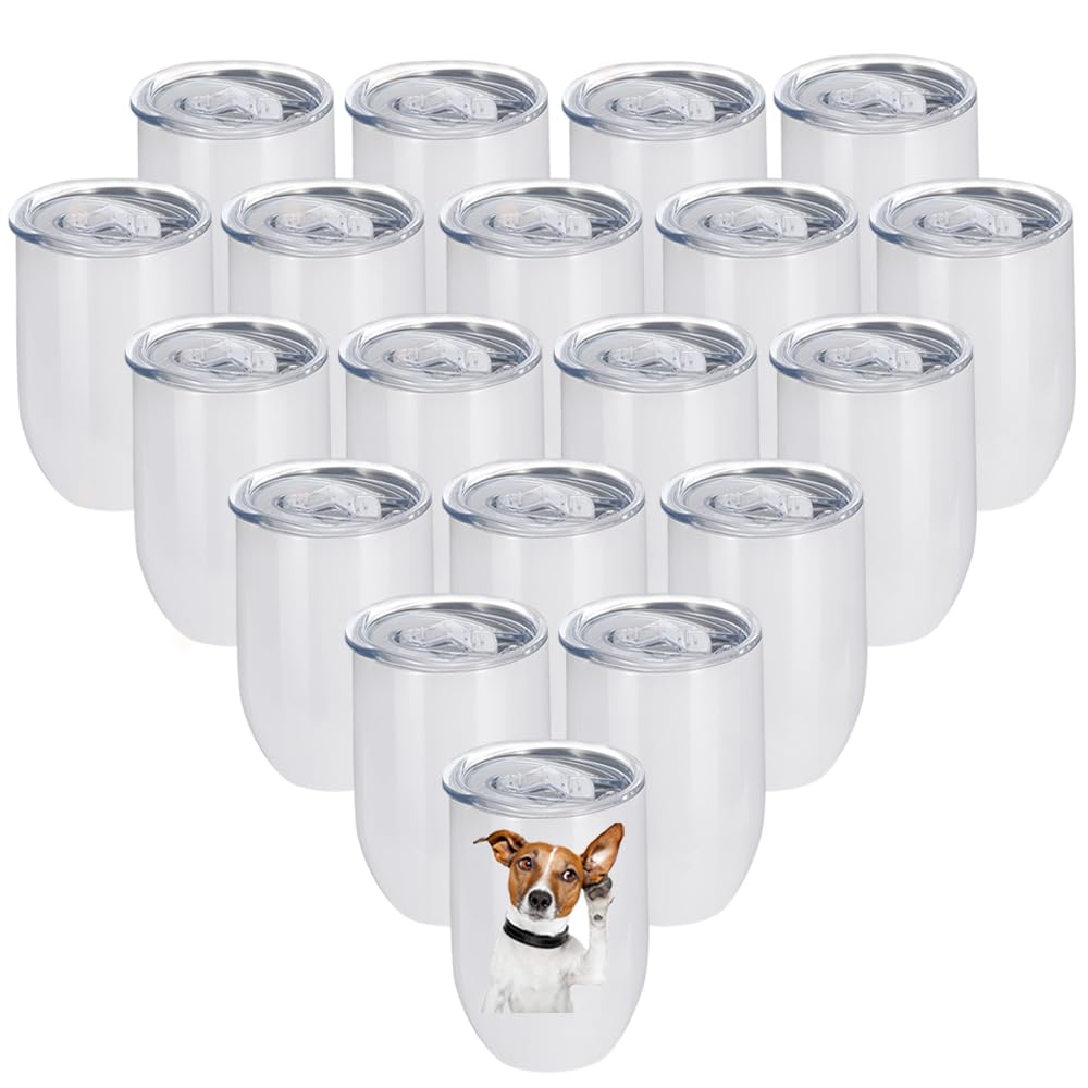 18 Pack Sublimation Wine Tumblers Blanks Straight Stainless Steel Insulated Mug for Full Wrap Heat Transfer with Spill-Proof Sliding Lid for Coffee Cocktails Drinks 12oz