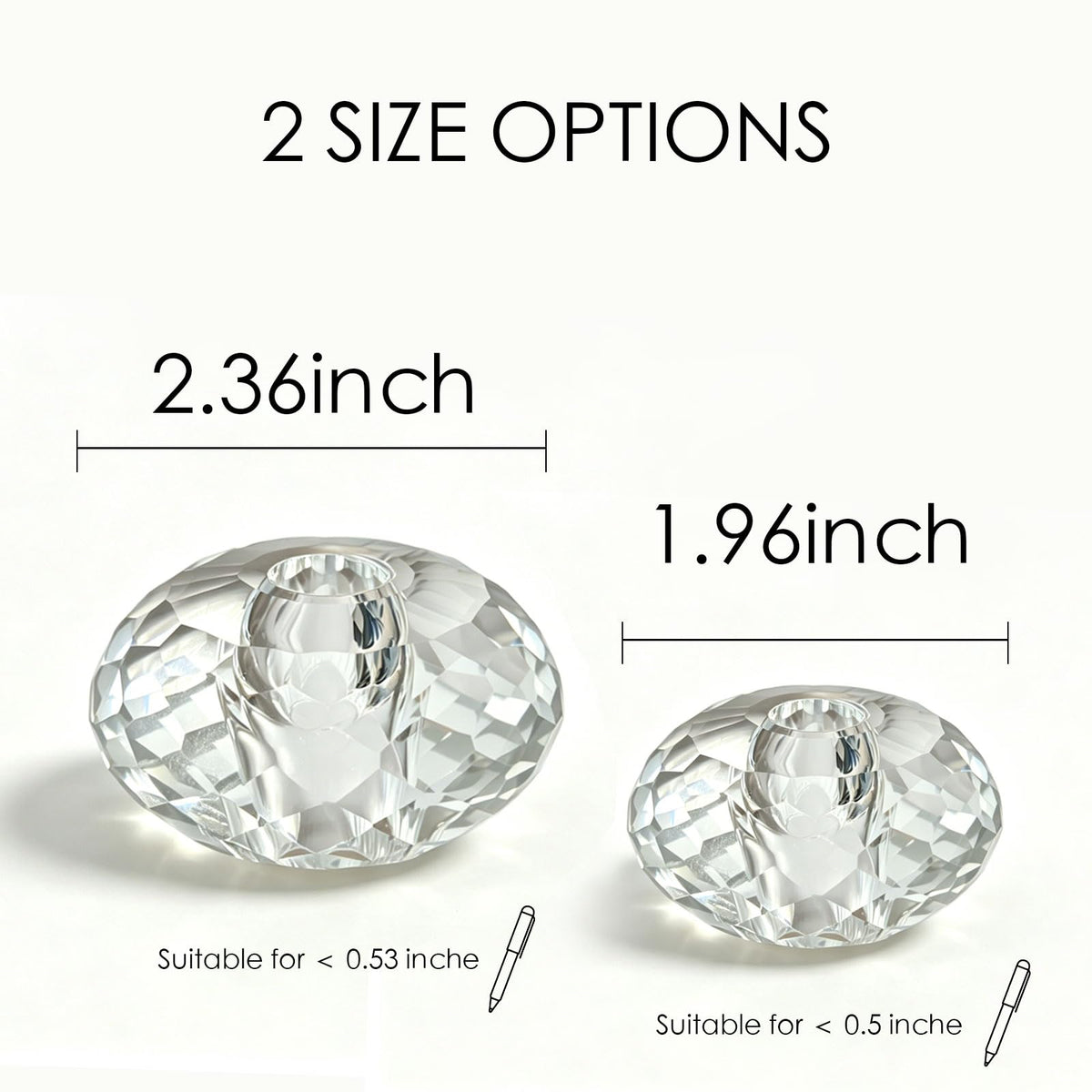 Jeejunye Crystal Pen Holder 2 Pack, 2.36 Inch Single Hole Pen Stand, Light Refracting Desktop Organizer for Fountain Pen, Makeup Brush, Wedding Guest Book, Home Office Desk Decor