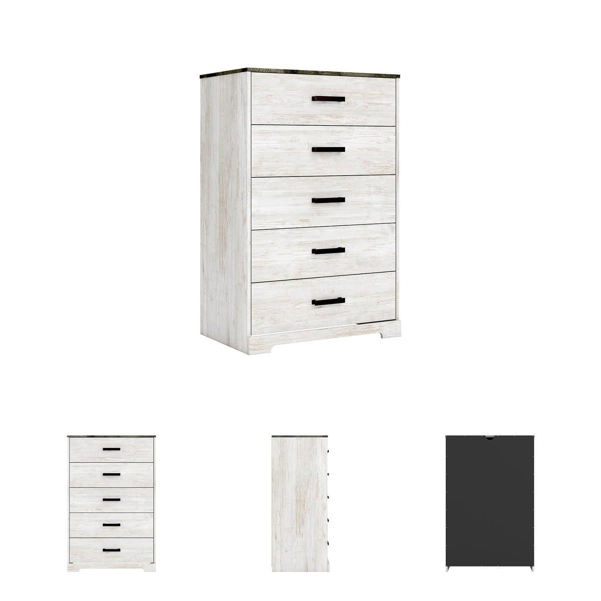 Signature Design by Ashley Shawburn Rustic 5 Drawer Chest of Smooth-Gliding Drawers and Safety Stop, White & Gray