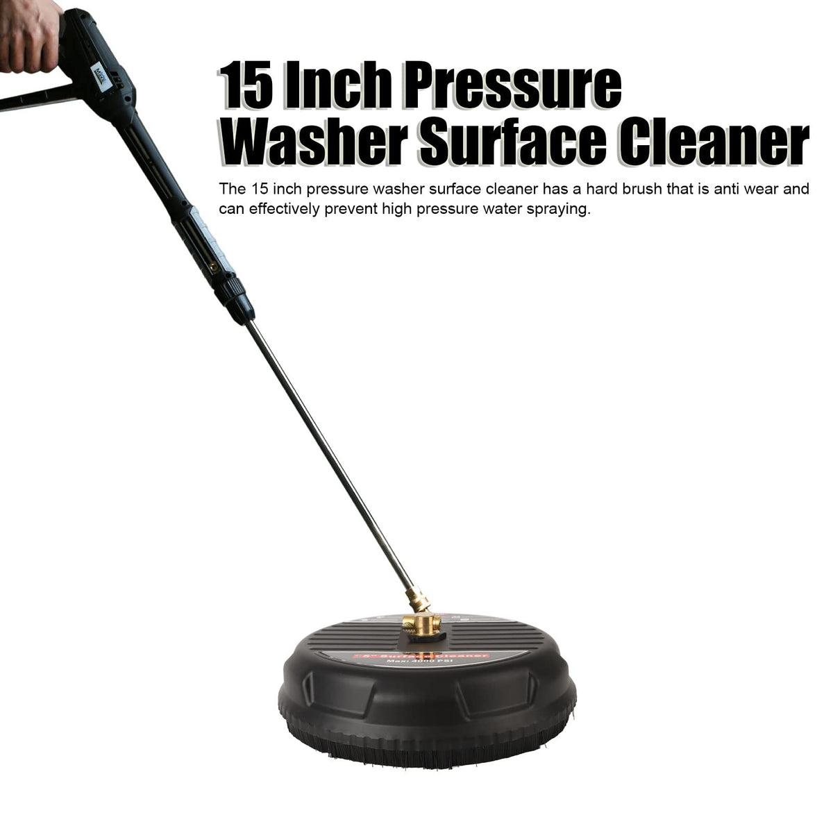TRELVEX 15inch Pressure Washer Surface Cleaner with Connecting Rod, Quick Connector, Power Washer Attachment 4000 PSI, Defult