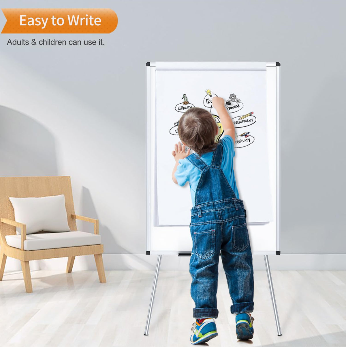VIZ-PRO Whiteboard Easel, 36 x 24 Inches, Portable Dry Erase Board Height Adjustable for School Office and Home
