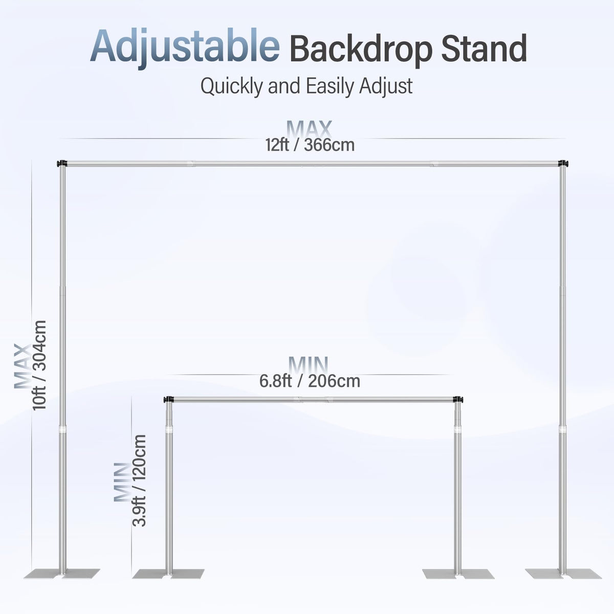 EMART Heavy Duty Backdrop Stand, 10x12Ft Adjustable Pipe and Drape kit with 9.26 LBS Steel Flat Base, Sturdy Metal Diy Photo Background Frame for Parties, Events, Wedding, Photography - Silver