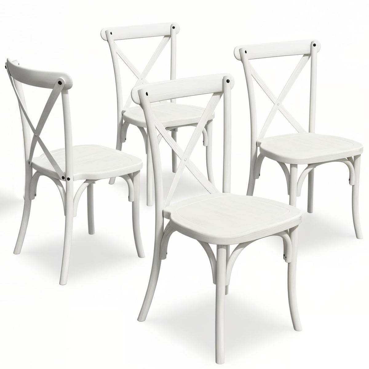 BTEXPERT Resin Indoor Outdoor Dining Chairs Set of 4 Stackable Patio Farmhouse Chairs with X-Back, Heavy-Duty Waterproof Distressed Kitchen Dining Chairs, 400 lb Capacity, Weathered Whitewashed