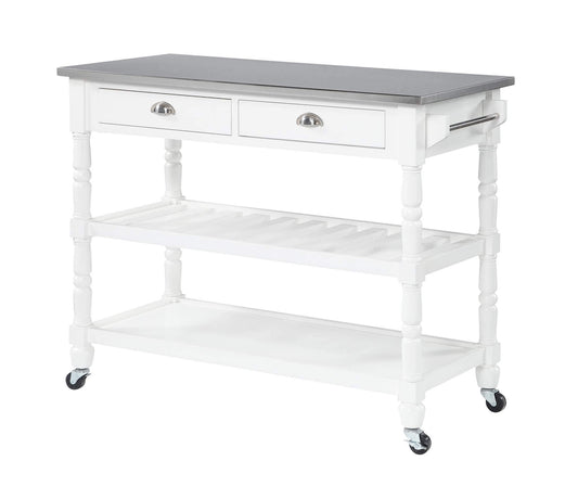 Convenience Concepts French Country 3-Tier Stainless Steel Kitchen Cart with Drawers, White