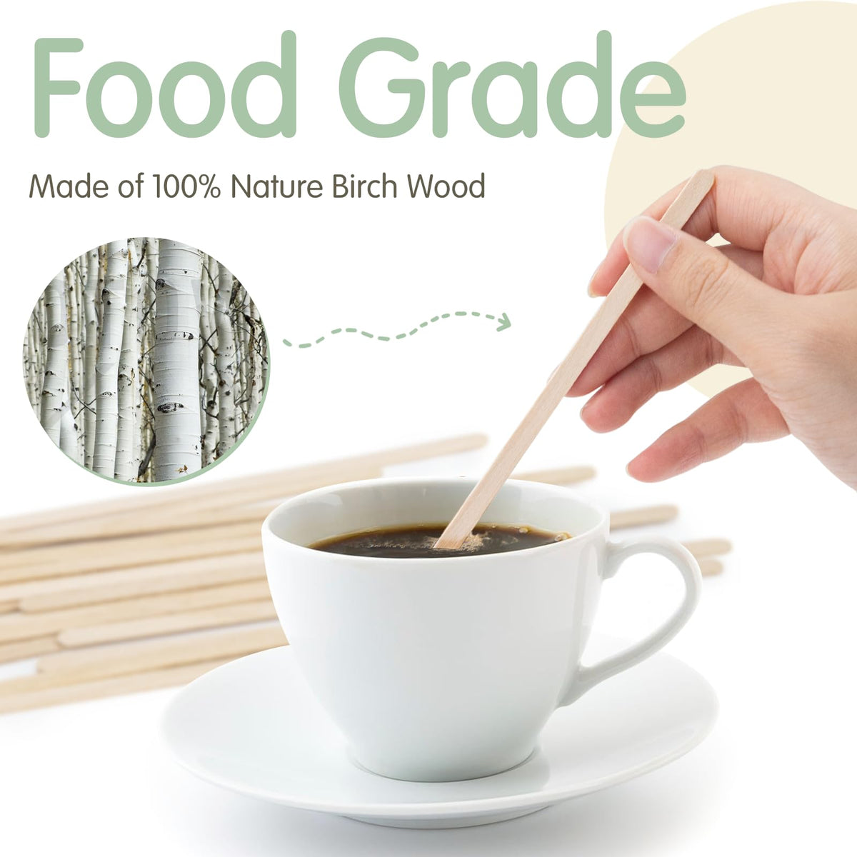 WISYOK 1000 PCS Coffee Stirrers, 7 Inch Premium Birch Wood Sticks, Smooth Round Ends, Splinter-Free Disposable Stir Sticks for Coffee Bar, Office, Home Use
