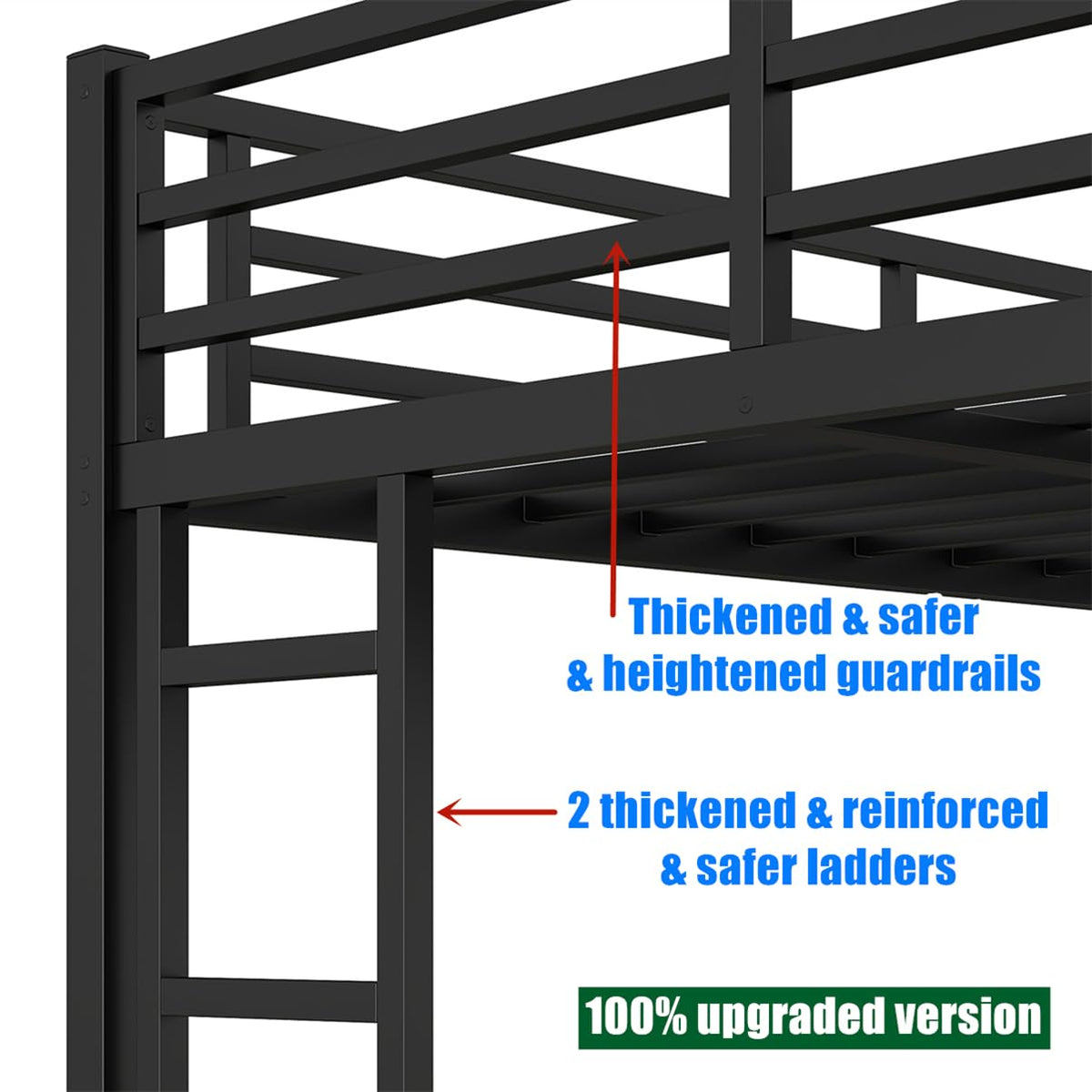 AOOMEEC Higher Quality & Stronger Metal Bunk Bed Twin XL Over Queen Size Bunkbed, Thickened Heavy Duty More Stable Safer Black Steel Bunk Queen Bed Frame (Easier to Assemble) (Twin XL Over Queen)