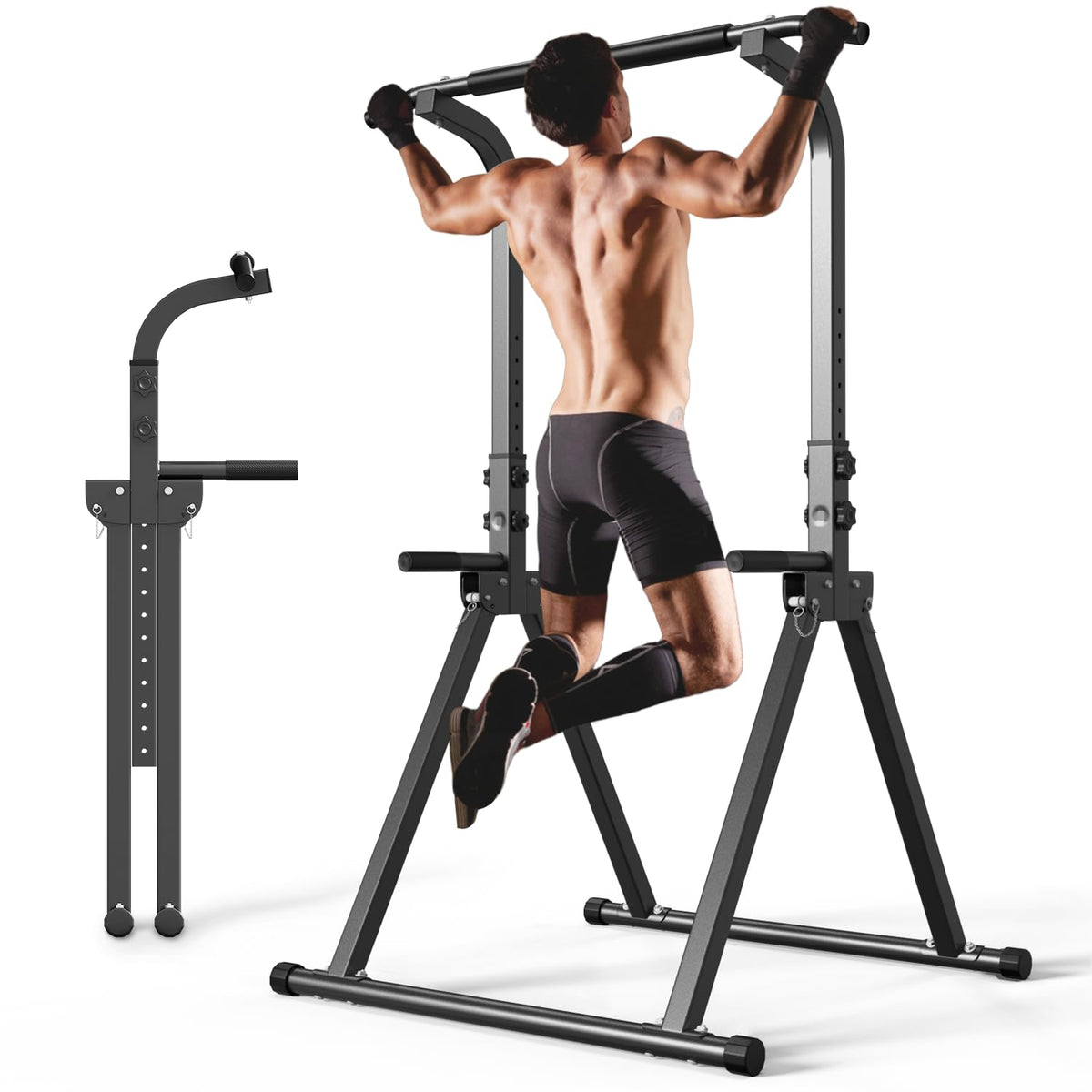 YYJO Foldable Pull Up Bar Free Standing Multi-function Power Tower Dip Bar Home Gym Strength Training Equipment 350 LBS Weight Capacity