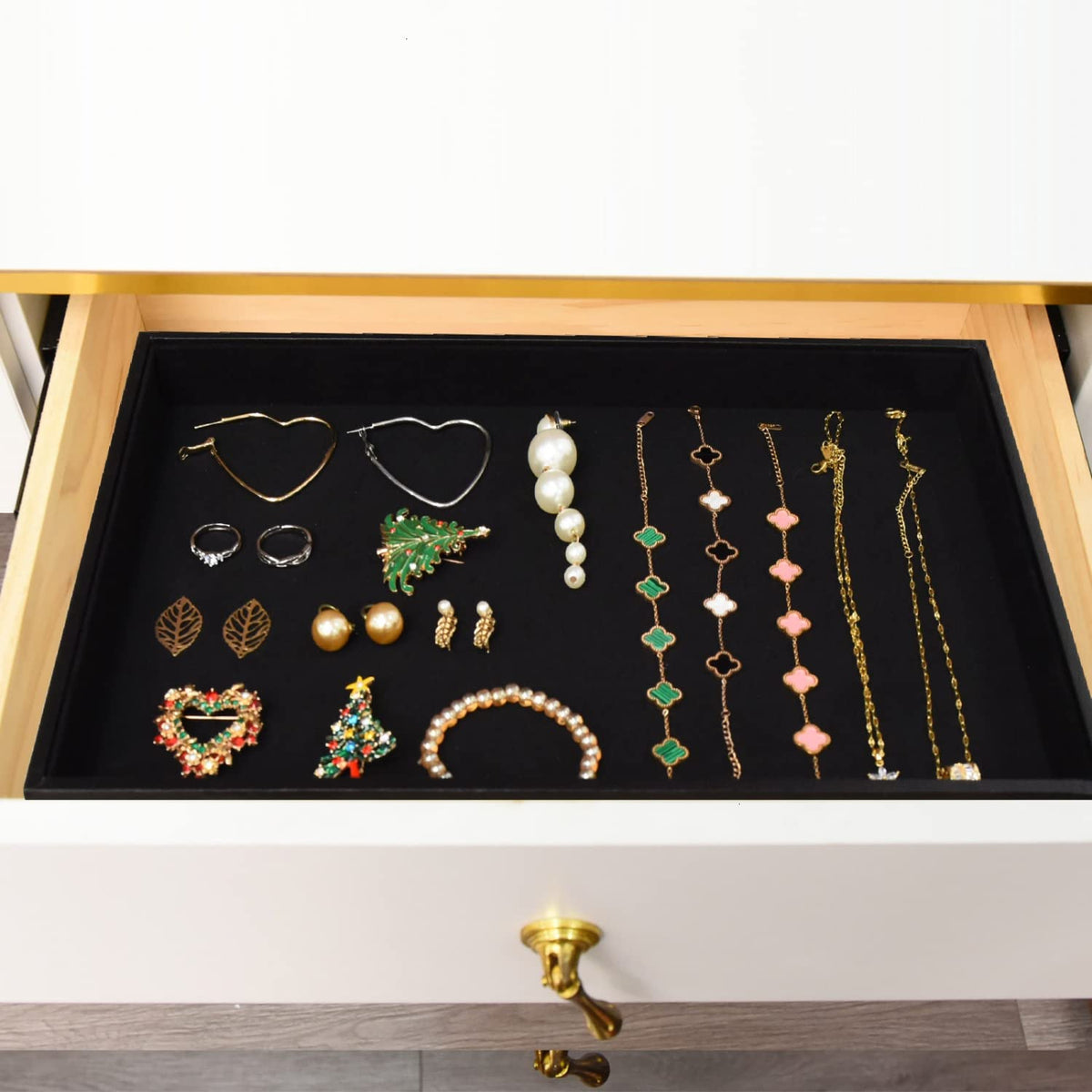 JETEHO Black Velvet Stackable Jewelry Tray Showcase Display Stackable Necklace Bracelet Ring Showcase Display Empty Plate (2 Pack)