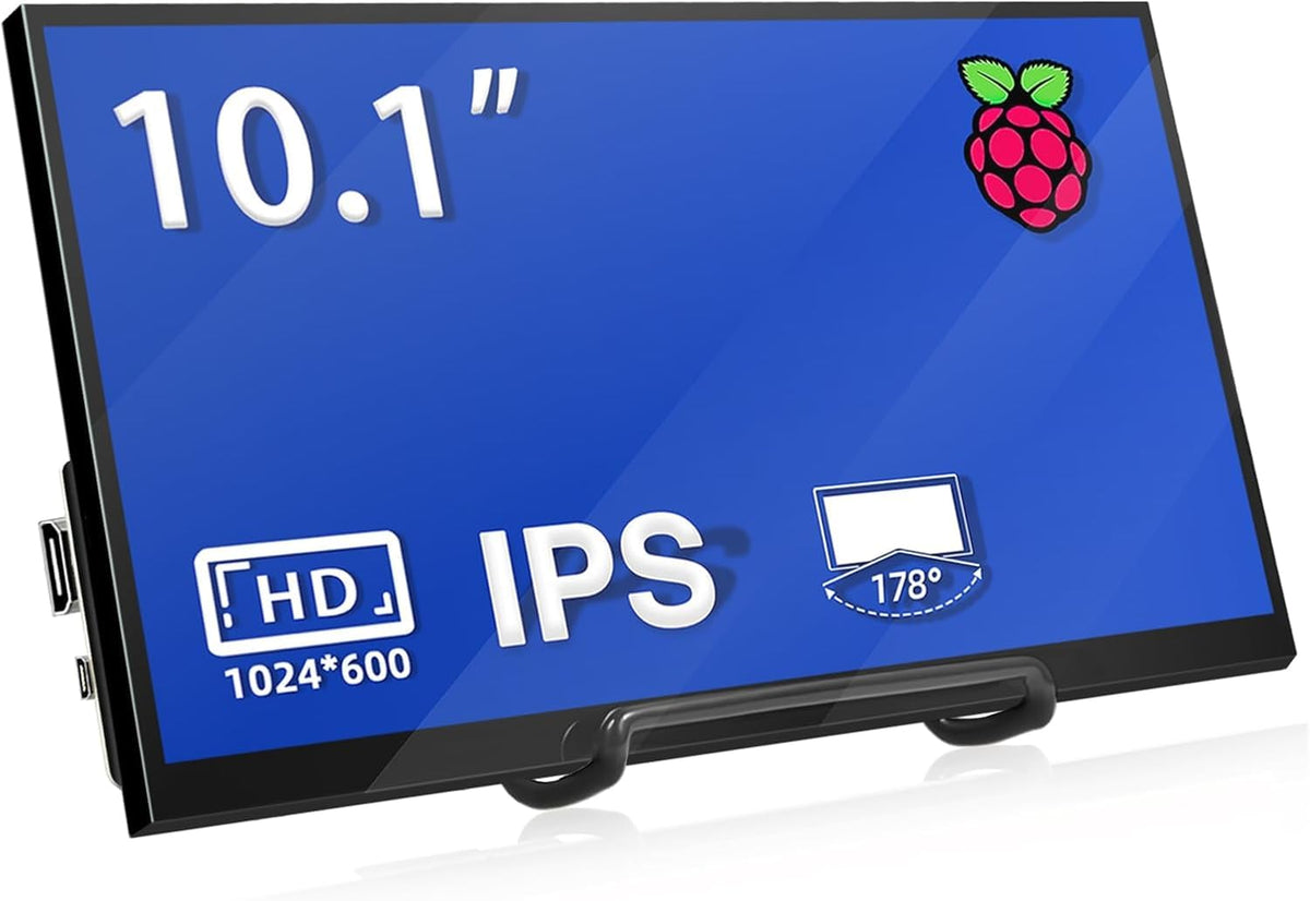 HMTECH 10.1 Inch Raspberry Pi Screen HDMI Monitor 1024x600 LCD Display 16:9 IPS Screen for Raspberry Pi 5/4/3/2/B/B+ Win11/10/8/7, Free-Driver, Non-Touch