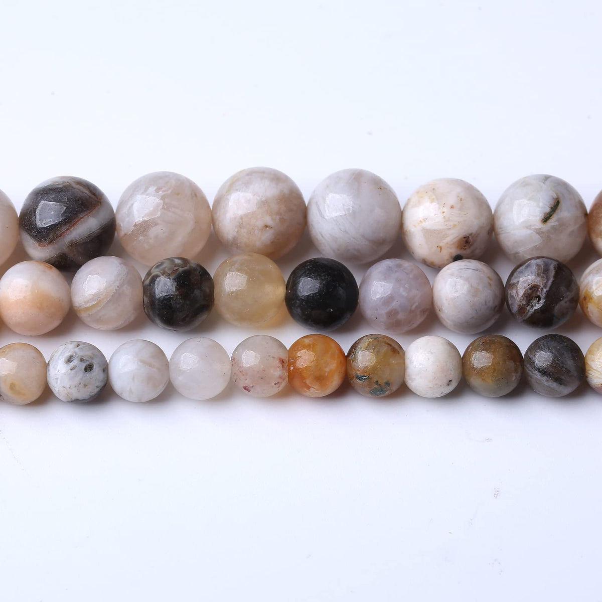36PCS 10MM Natural Bamboo Leaf Agate Stone Beads Energy Healing Beads for DIY Jewelry Bracelet Necklace Making for Jewelry Making15Inch…