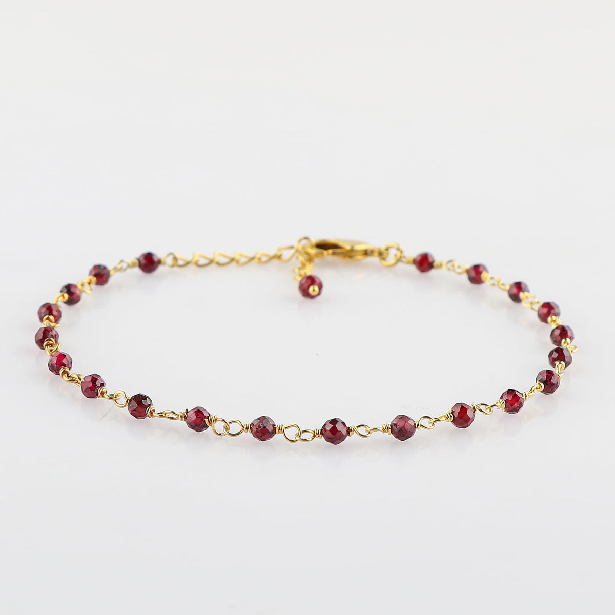 CRYSTALINES Natural Garnet Gemstones Bracelet Handmade Hypoallergenic Gold Plated Jewelry for Women Healing Crystals Microfaceted Beads Rosary Chain Boho January Birthstone Bracelet, 7+1inch