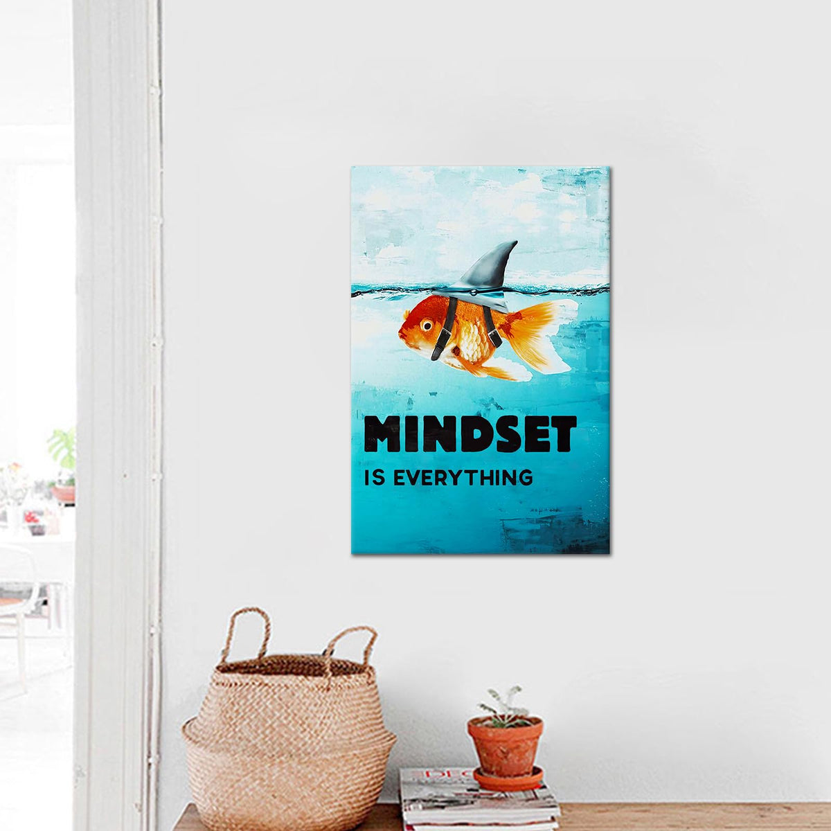 Mindset is Everything Canvas Wall Art Motivational Painting Inspirational Entrepreneur Quotes Picture Poster Print Artwork for Bedroom Office Home Decor Framed Ready to Hang [12''W x 18''H]