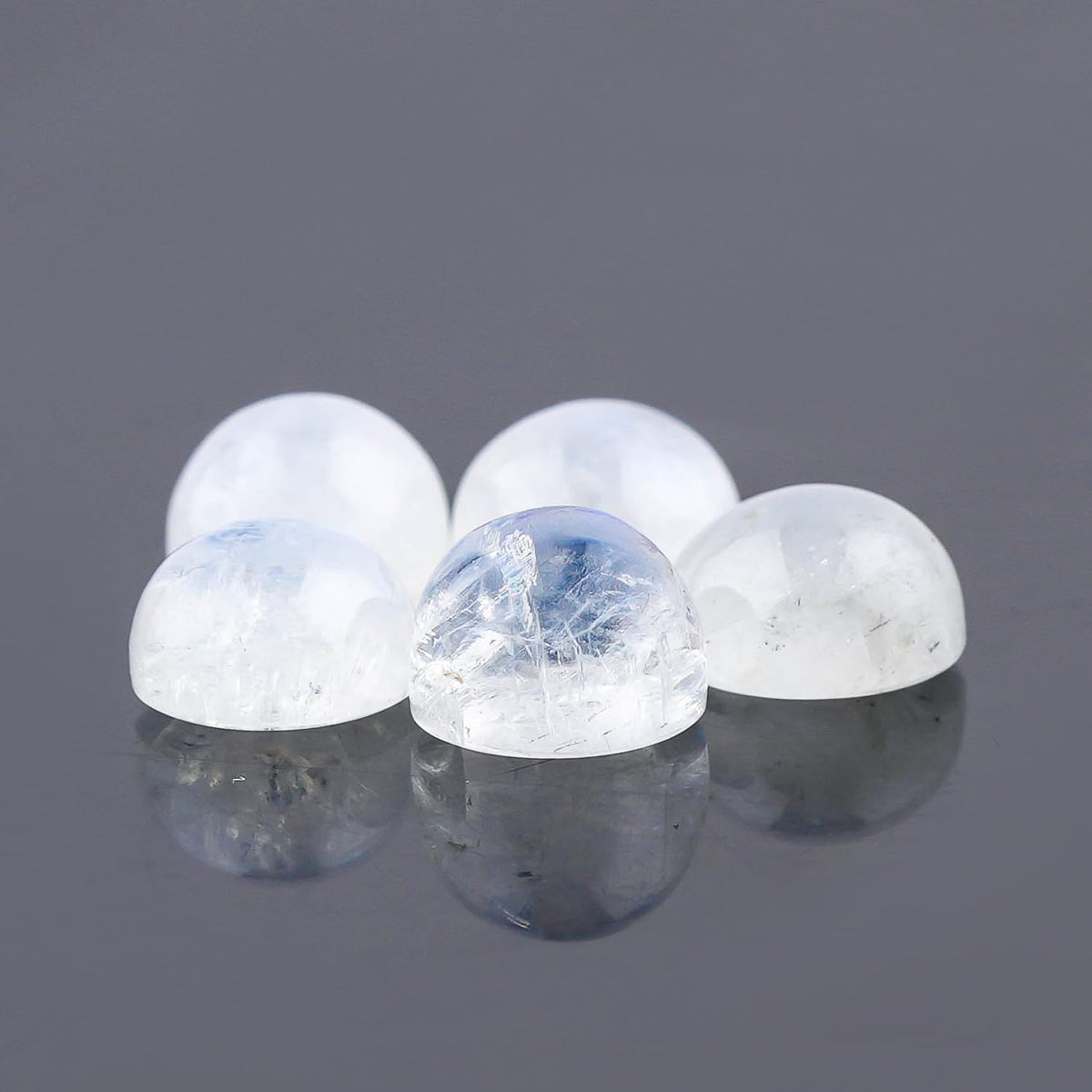 CRYSTALINES (5pcs) Natural Rainbow Moonstone Gemstone, Bulk Cabochon Tiny Round Stones, Jewelry Making, Polished Loose Supplies, Wicca & Reiki Healing Crystals, June Birthstone, Gem Collection