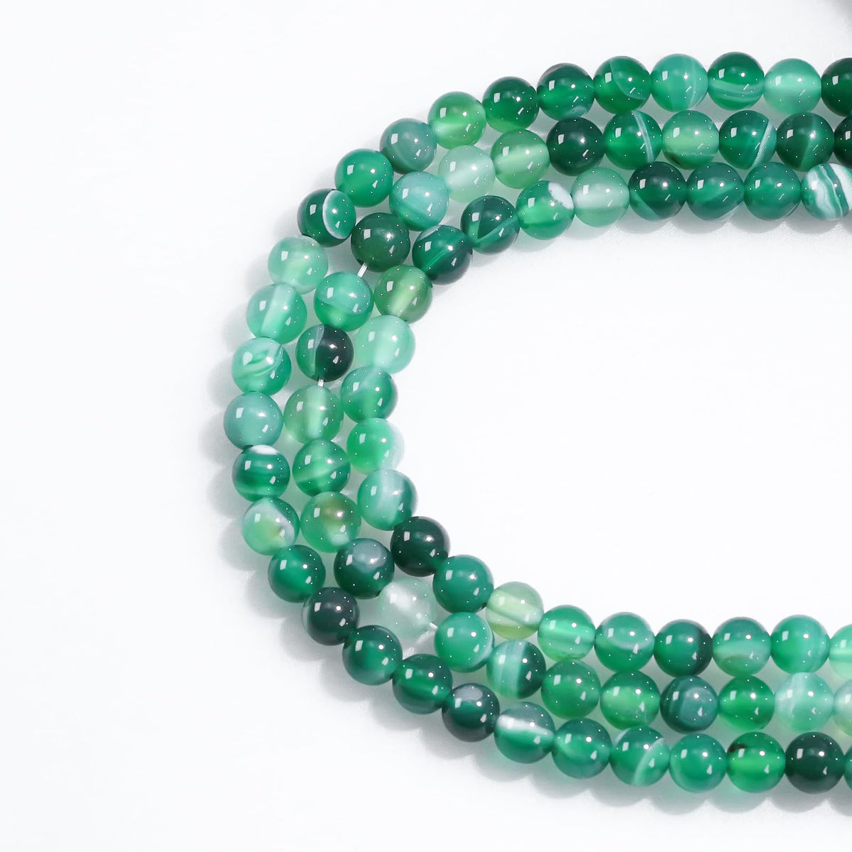8mm Natural Gemstone Round Green Stripe Agate Loose Beads for Jewelry Making Bracelets Necklace Earrings Art Craft (45-48pcs/strand)