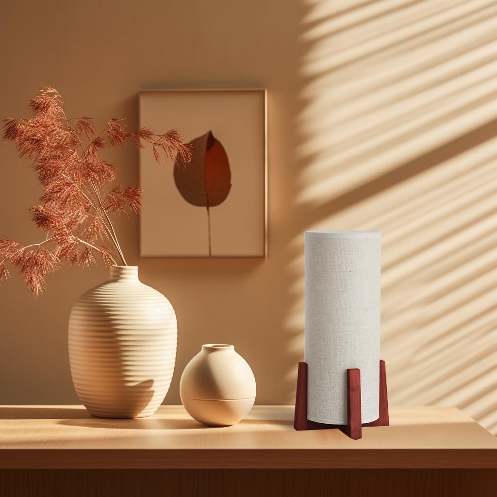 KUNJOULAM Modern Small Table Lamps, Nightstand Lamp with Linen Fabric Shade, 13.9" Cylinder Bedside Table Lamp for Bedroom, Cafe, Living Room Home Decor