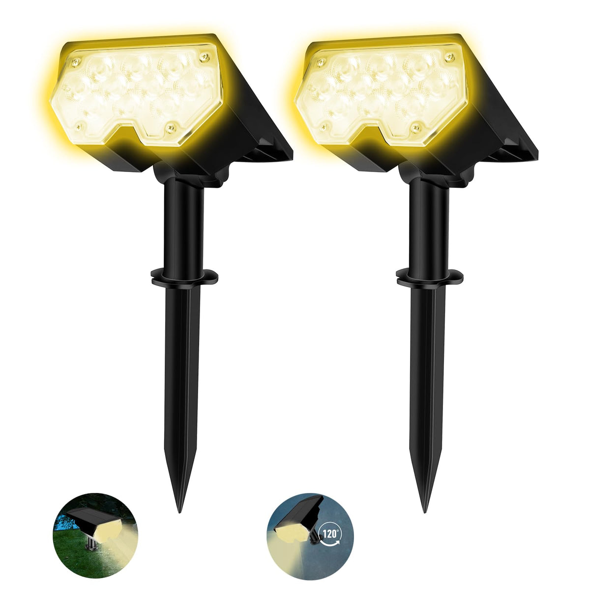 FOSUNKER All-New Solar Spot Lights Outdoor Waterproof，20 LEDs Solar Flag Light with 2 Modes,Landscape Spotlights for Pathway, Patio, Garden, Trees ，Pool(2 Pack,Warm Light)
