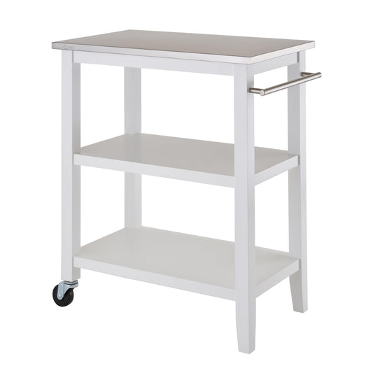 TRINITY 3-Tier Mobile Kitchen Island Storage Cart with Stainless Steel Top, 31.4" x 18" x 35", White