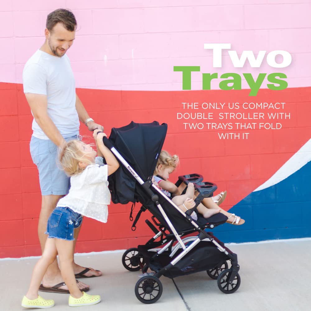 Joovy Kooper X2 Double Stroller, Lightweight Travel Stroller, Compact Fold with Tray, Sand