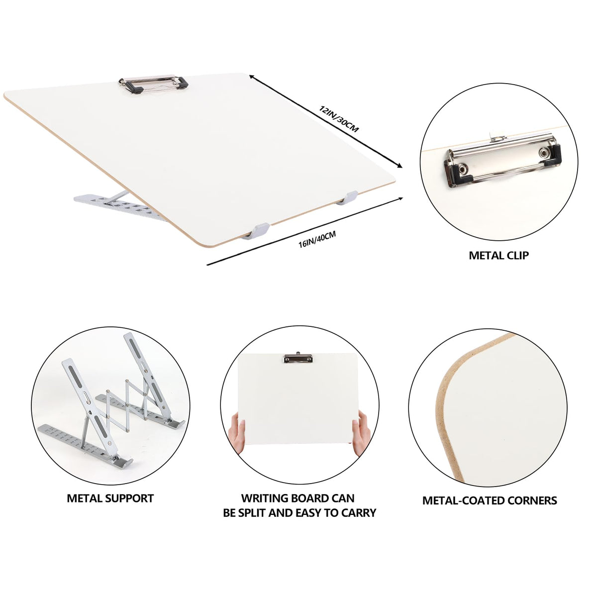 Slant Board for Writing 16 x 12 Inch Adjustable Dry Erase Writing Board Sloped Surface to Improve Handwriting Legibility 20°Slanted Clipboard for Writing Reading Drawing