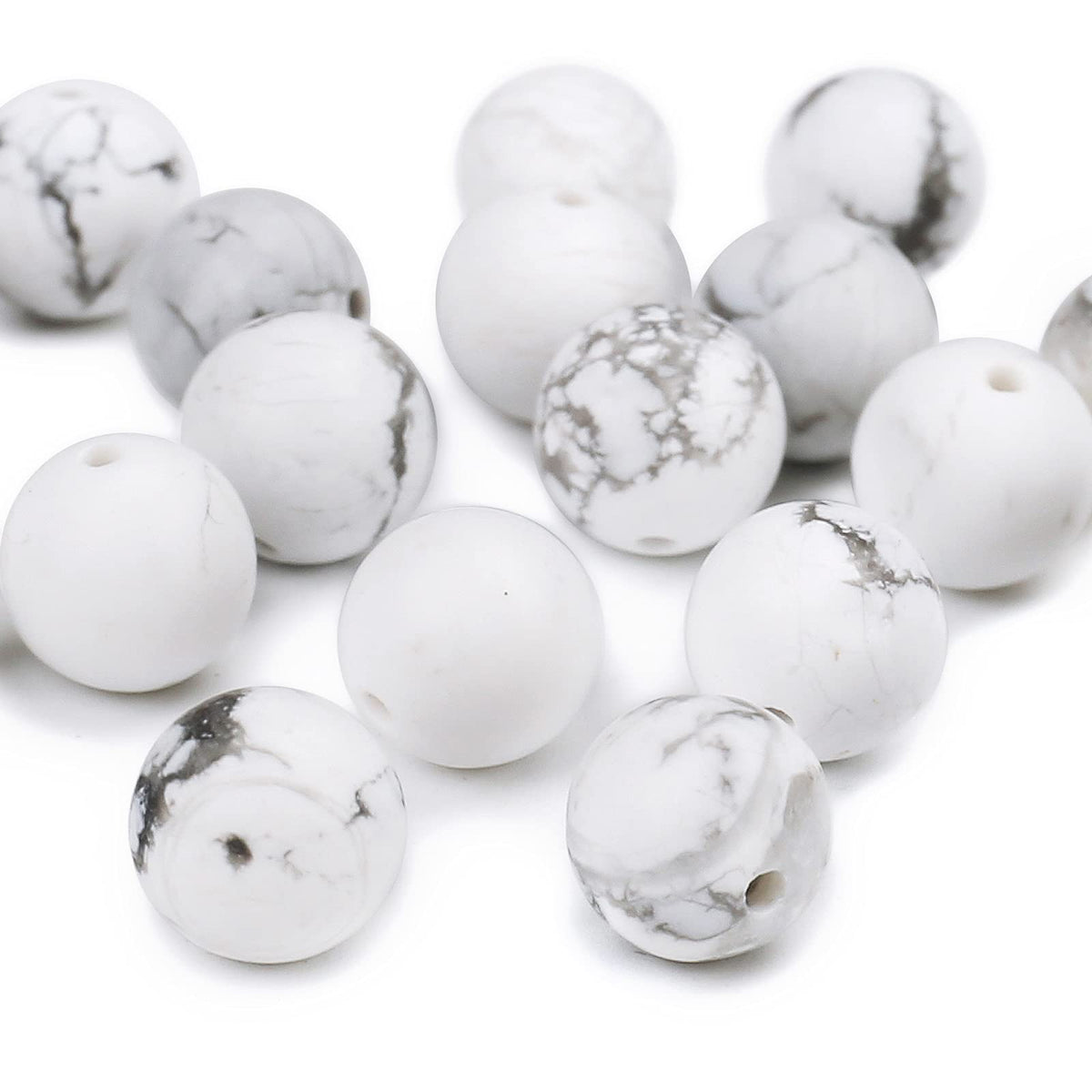 Natural Matte White Turquoise Beads, 8MM Round Frosted Unpolished Loose Gemstone Beads for Bracelet Necklace Jewelry Making, Energy Stone Healing Power with Stretch Beading Cord